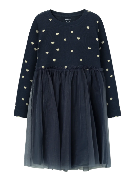 Navy Dress with Gold Hearts