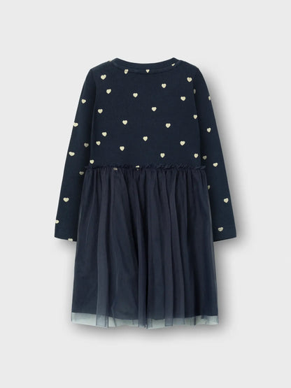 Navy Dress with Gold Hearts