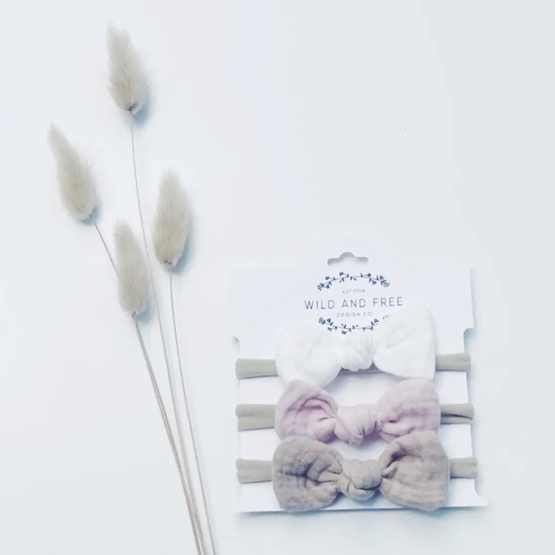 Linen Baby Bow Set 3 Piece Nylon Band