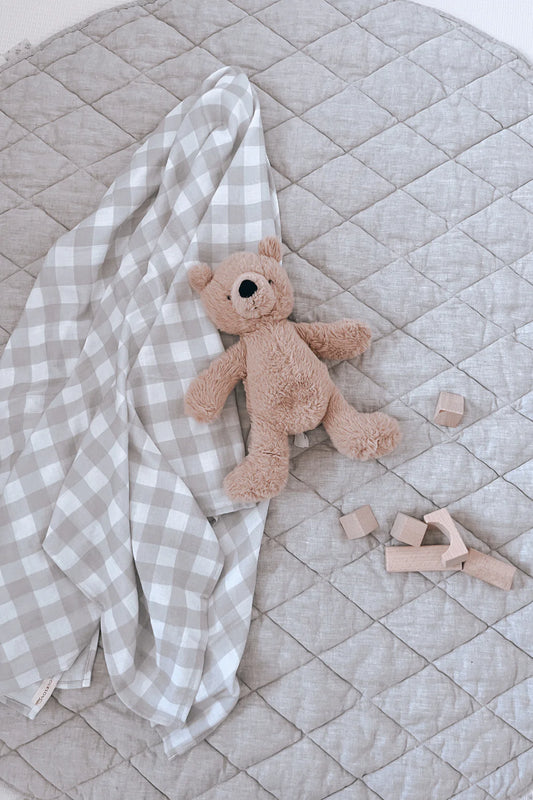 Organic Cotton Swaddle Blanket - Oat Gingham
