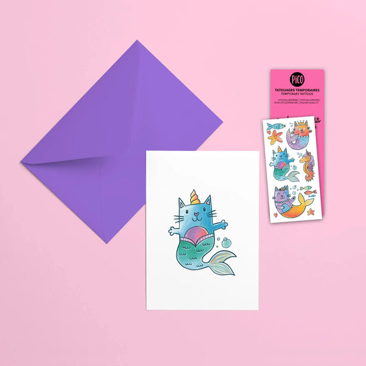 Cat-mermaids Card with Tattoo