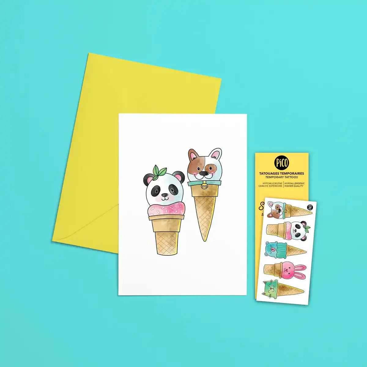 Animal Ice Cream Cones Card with Tattoo