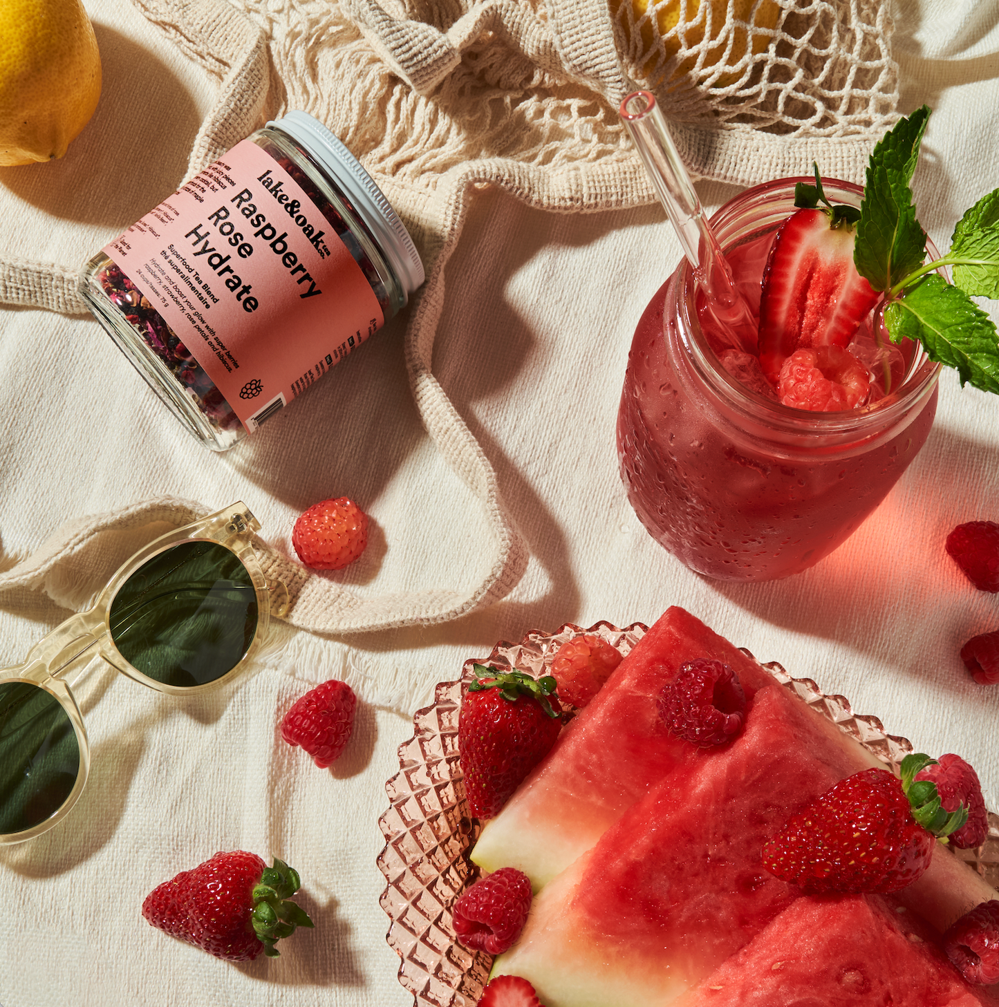 Raspberry Rose Hydrate - Superfood Tea Blend: Glass Jar - 24 Cups