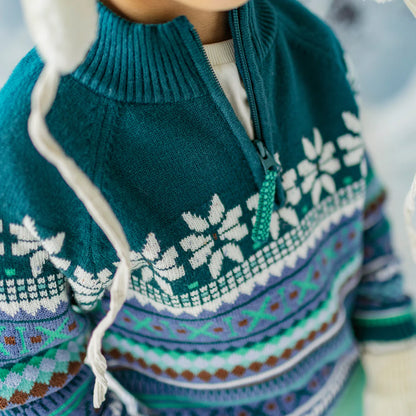Kids Teal Patterned Knit Sweater