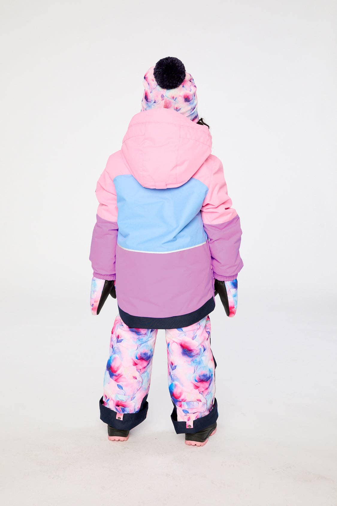 Two Piece Play Snowsuit Pink And Purple Colorblock With Watercolor Floral Print Pants: 5