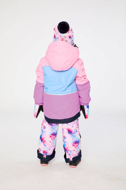 Two Piece Play Snowsuit Pink And Purple Colorblock With Watercolor Floral Print Pants: 5