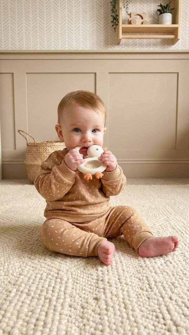 Bitzy Shake™ - Silicone Teether with Rattle: Goose