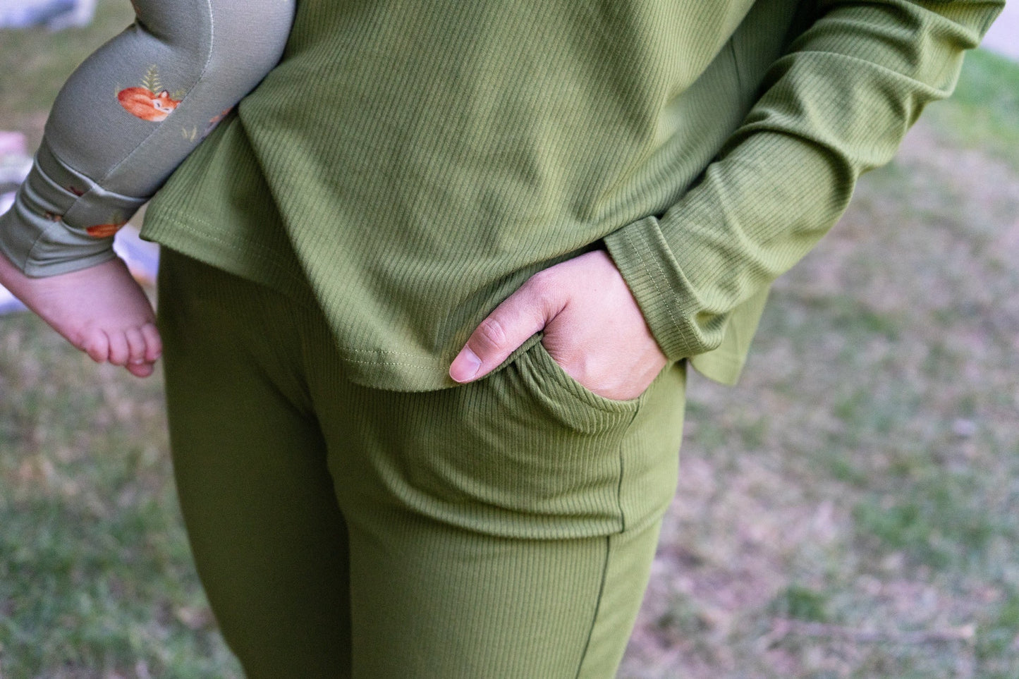 Ribbed Bamboo Women's L/S PJ Set - Olive Green