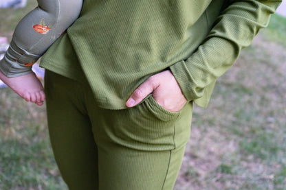 Ribbed Bamboo Women's L/S PJ Set - Olive Green