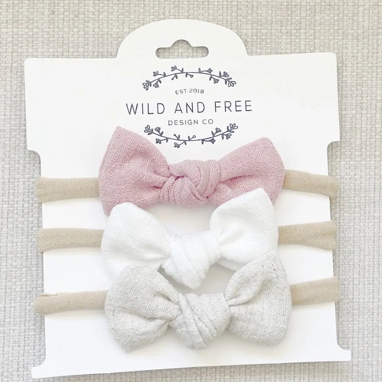 Linen Baby Bow Set 3 Piece Nylon Band