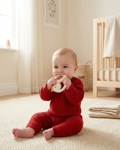 Bitzy Shake™ - Silicone Teether with Rattle: Goose