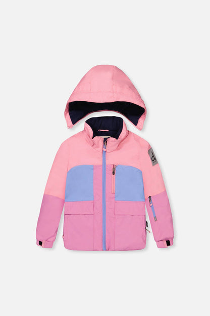 Two Piece Play Snowsuit Pink And Purple Colorblock With Watercolor Floral Print Pants: 5
