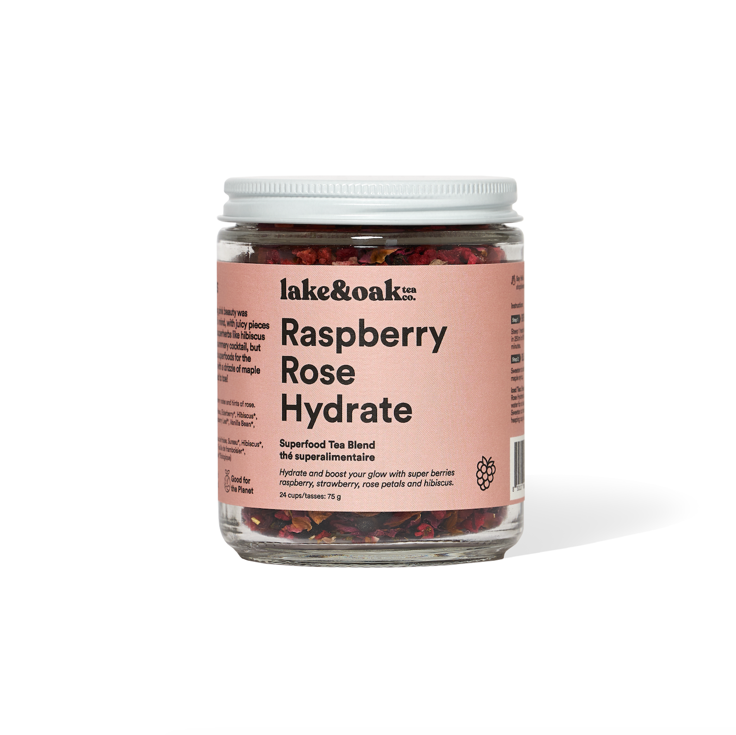 Raspberry Rose Hydrate - Superfood Tea Blend: Glass Jar - 24 Cups