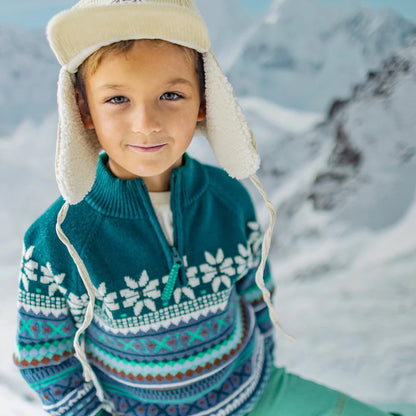 Kids Teal Patterned Knit Sweater