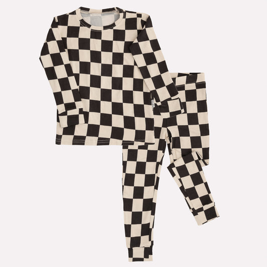 Cream & Charcoal Checks 2 Piece Bamboo PJ Set