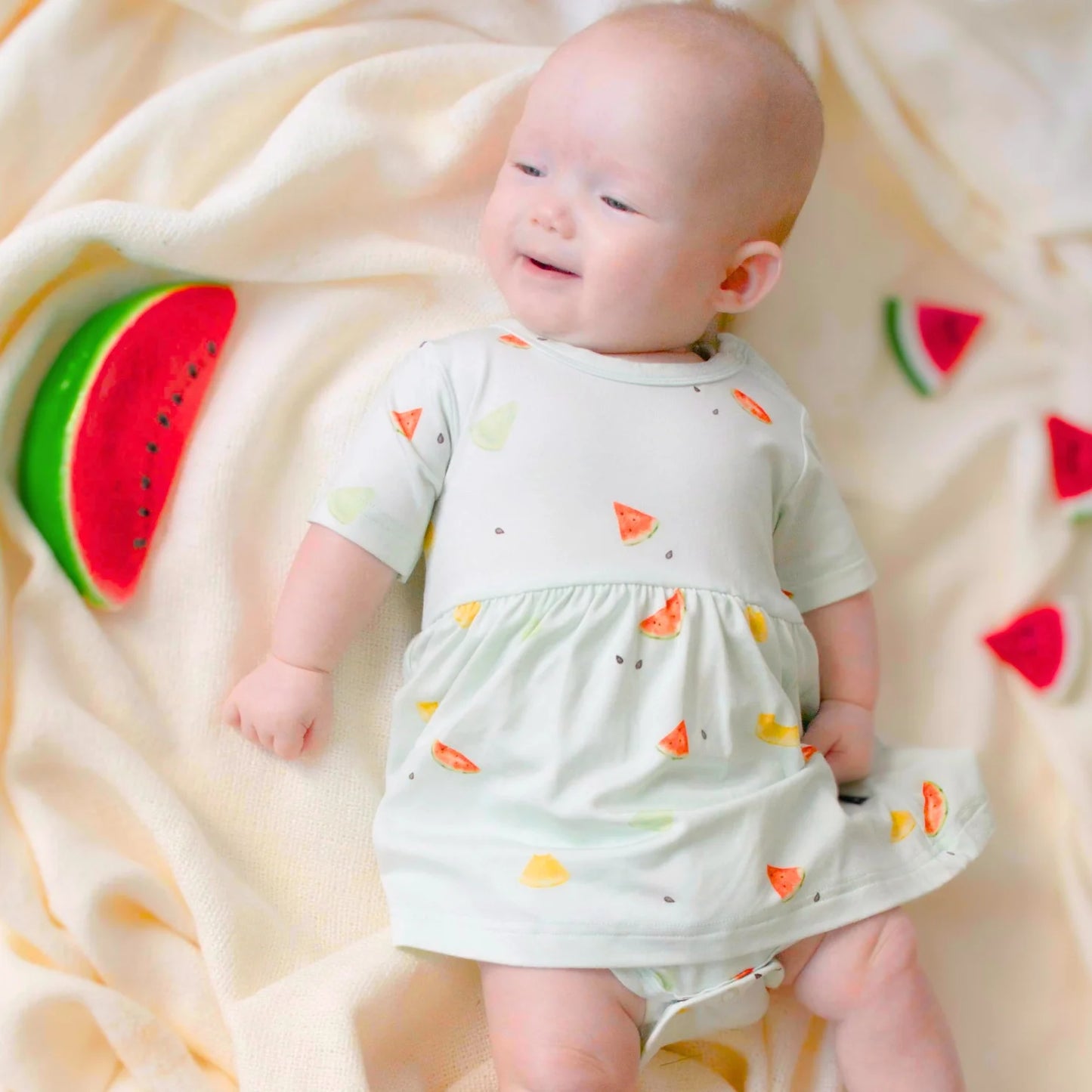 Baby Short Sleeves Skirted Onesie - Melons