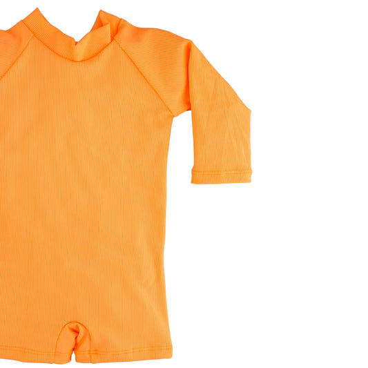 Neon Orange Solid Ribbed Sunsuit