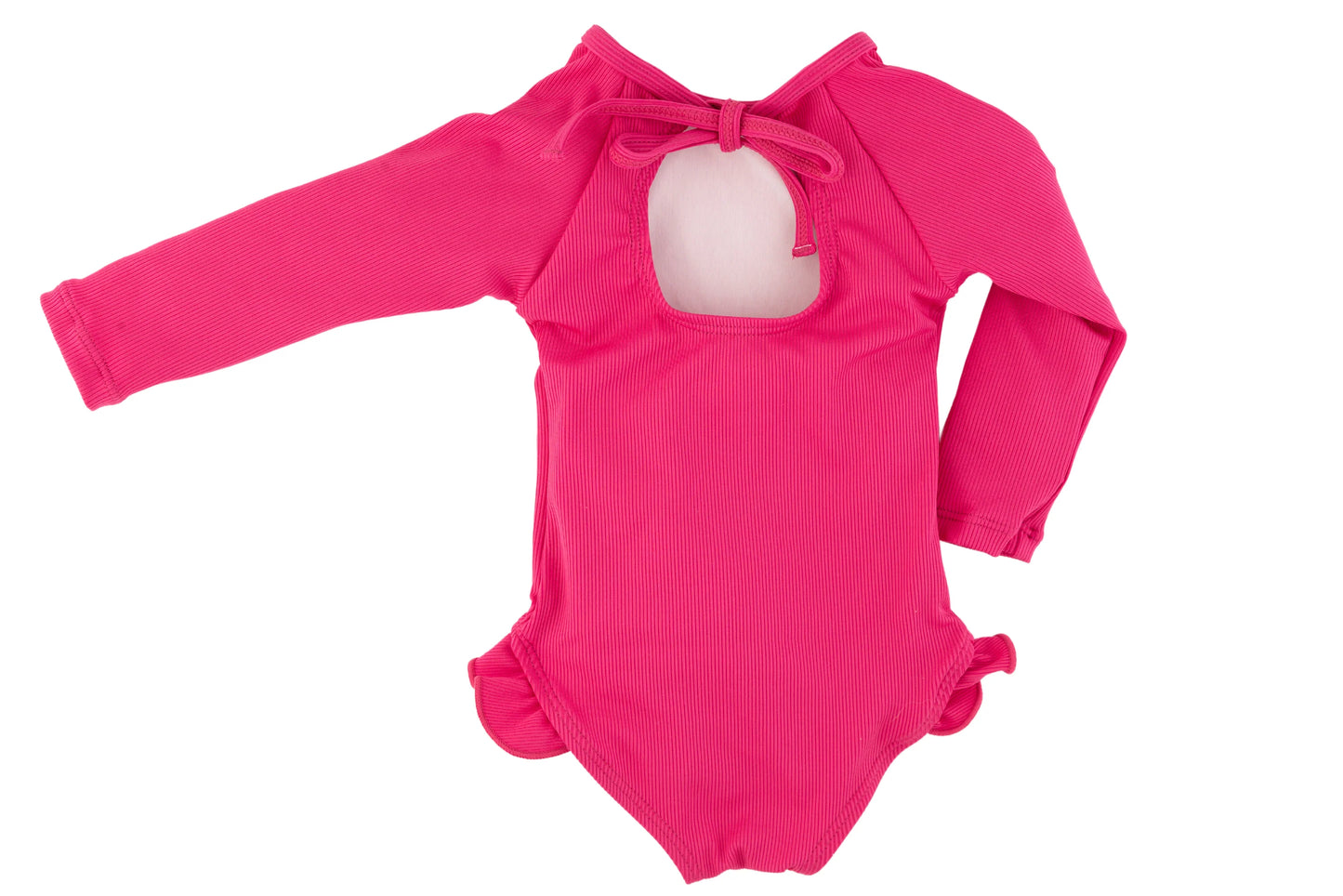 Hot Pink Ribbed Ruffle Rashguard Suit