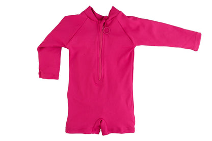 Hot Pink Solid Ribbed Sunsuit