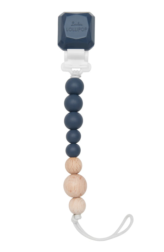 Navy Colour Pop Silicone & Wood Pacifier/Teether Clip