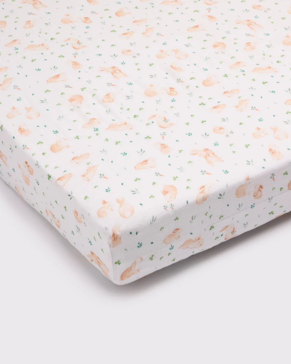 Bunny Meadow Muslin Fitted Crib Sheet