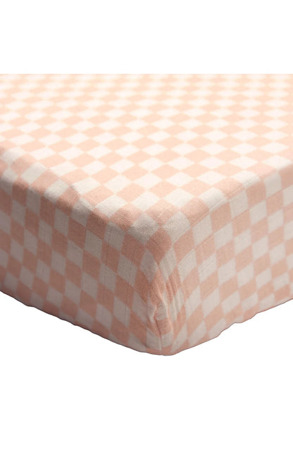 Pink Checkerboard Muslin Fitted Crib Sheet