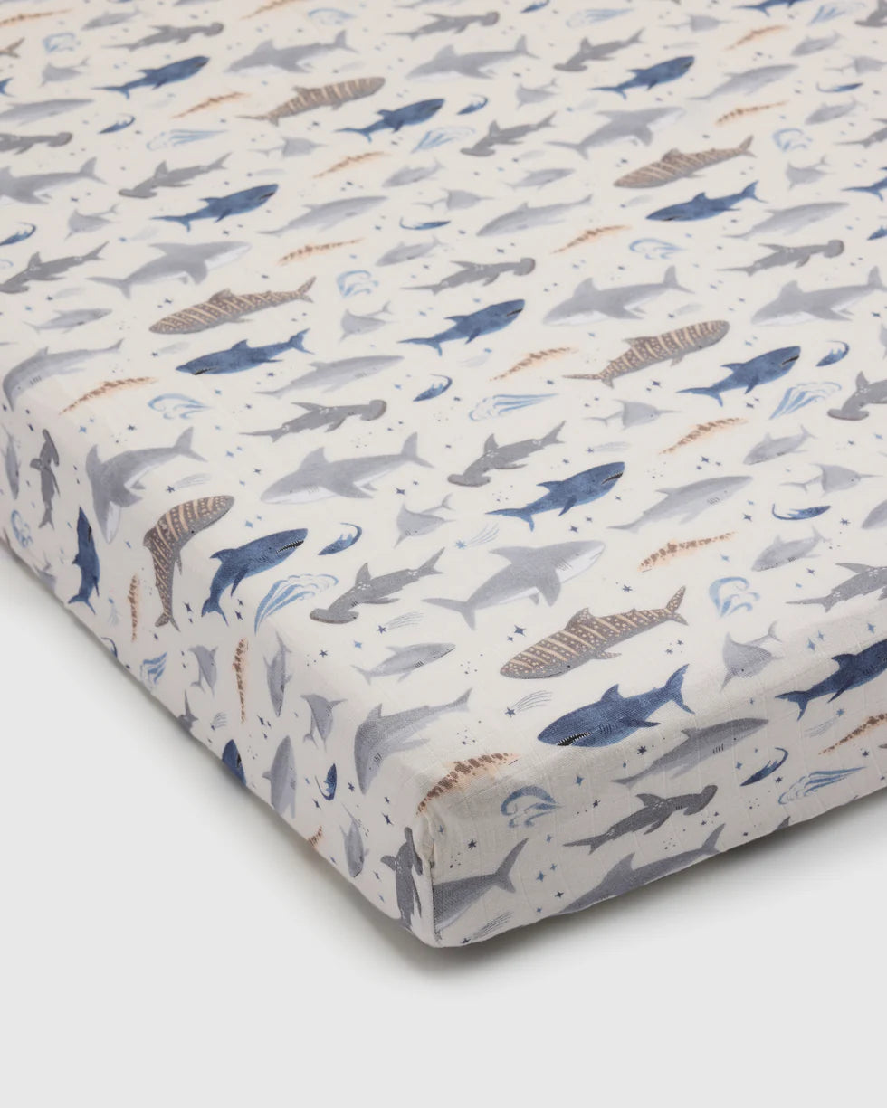 Sharks Muslin Fitted Crib Sheet