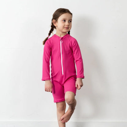 Hot Pink Solid Ribbed Sunsuit