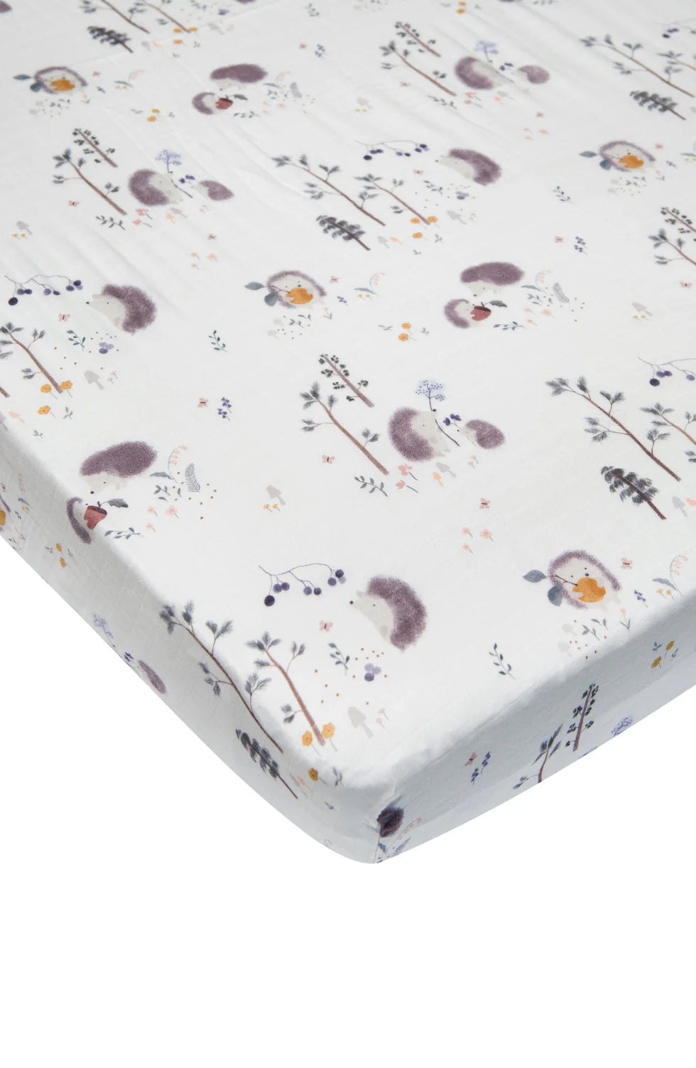 Hedgehog Muslin Fitted Crib Sheet