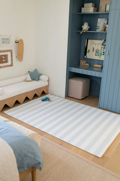 Padded Play Mat - Blue Checker & Sage Stripe