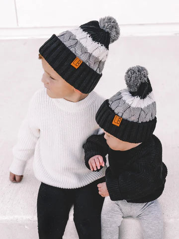 Black Chunky Pom Beanie