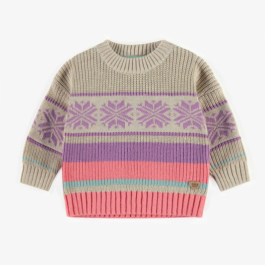 Baby Pink & Purple Cream Knitted Sweater