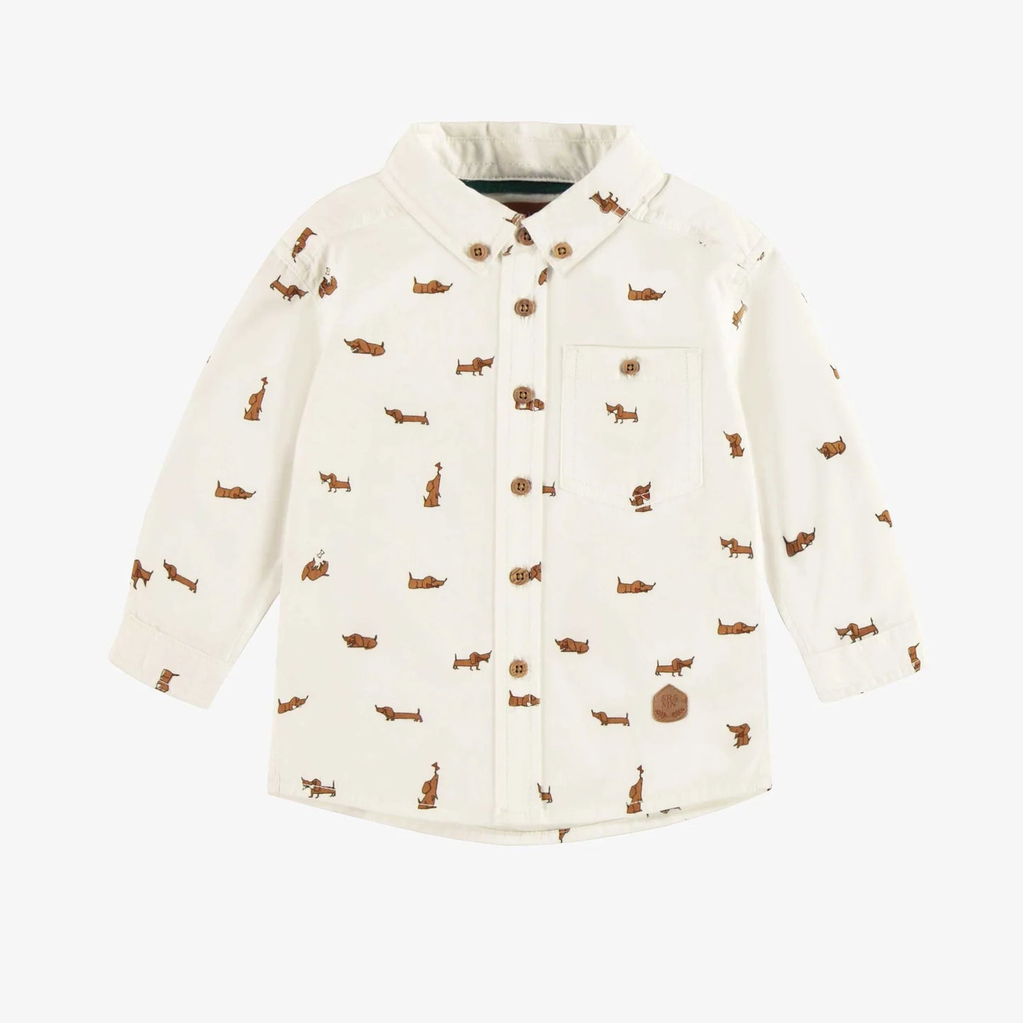 Cream Button Up with Dog Pattern