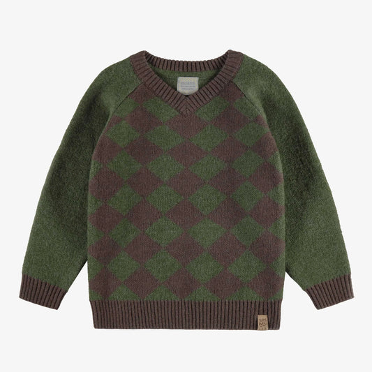 Kids Dark Green/Brown Button Up Sweater