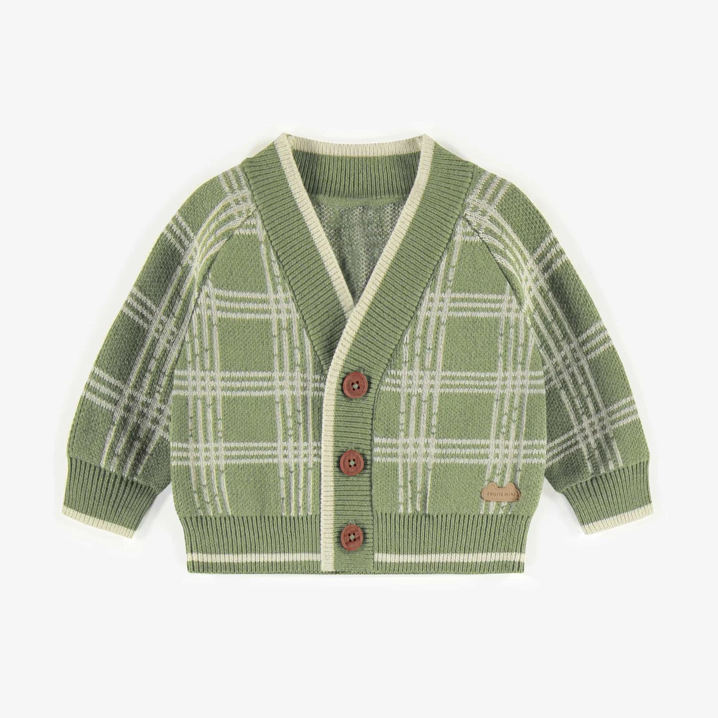 Baby Plaid Green Button Up Sweater