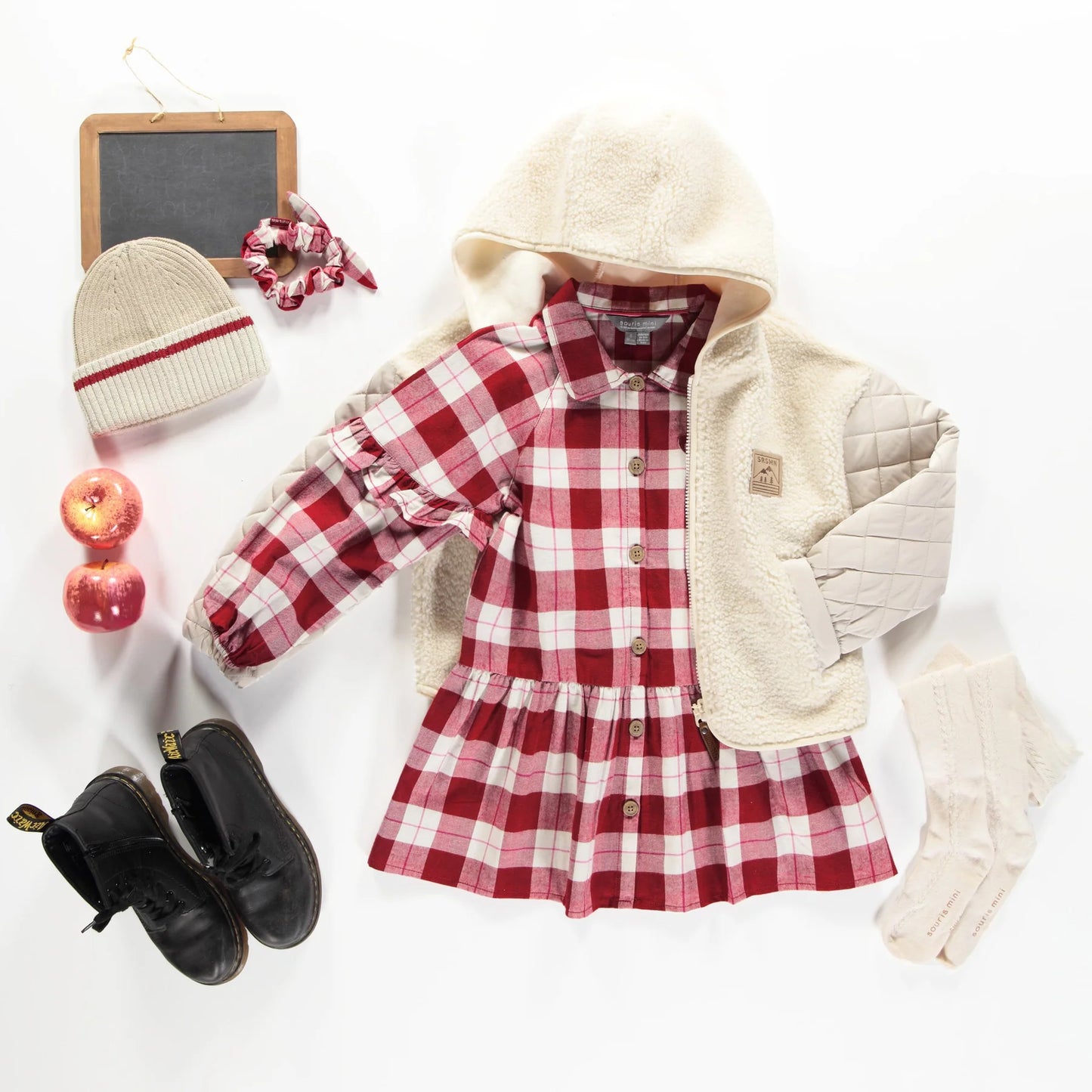 Red & Cream Plaid Dress in Flannel