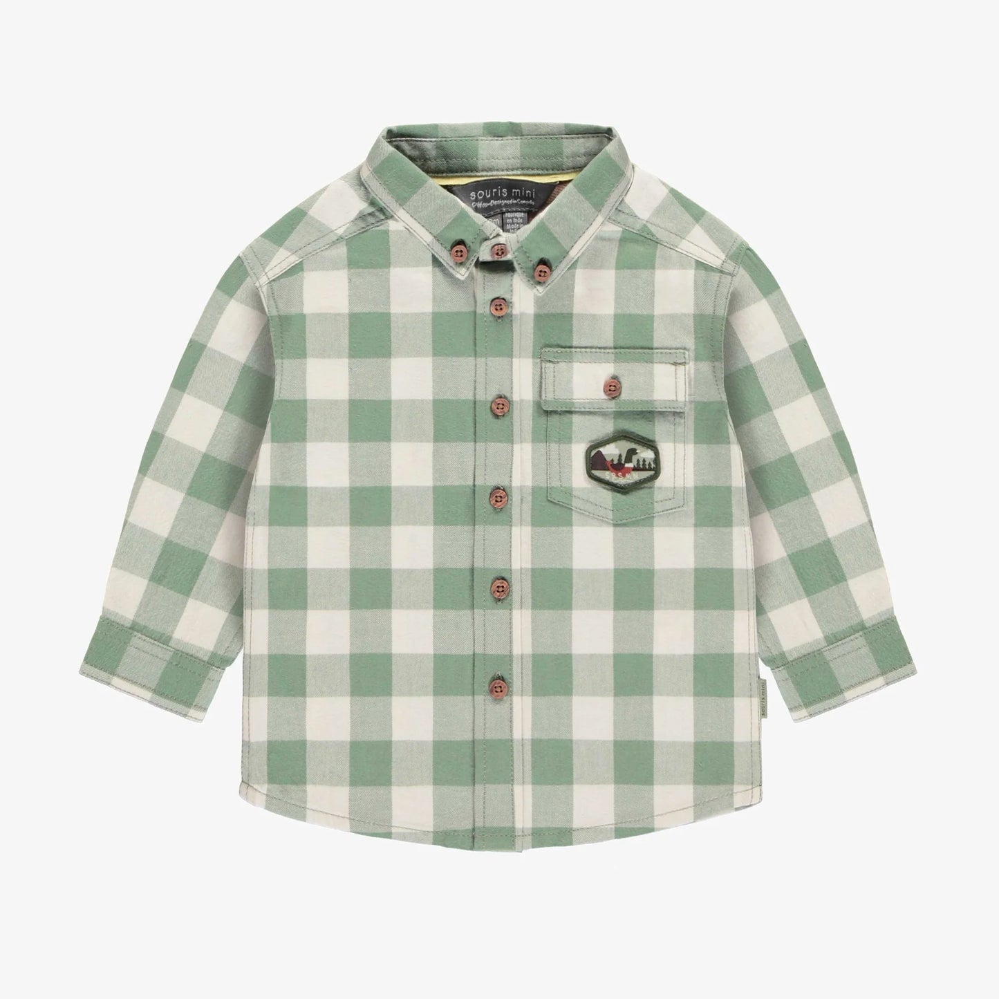 Green & Cream Flannel Button Up