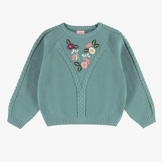 Ash Blue Knit Floral Sweater - Kids