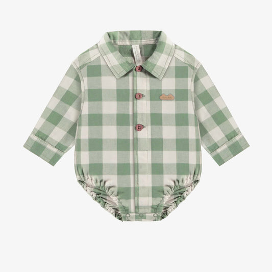 Green & Cream Bodysuit Shirt Brushed Flannel