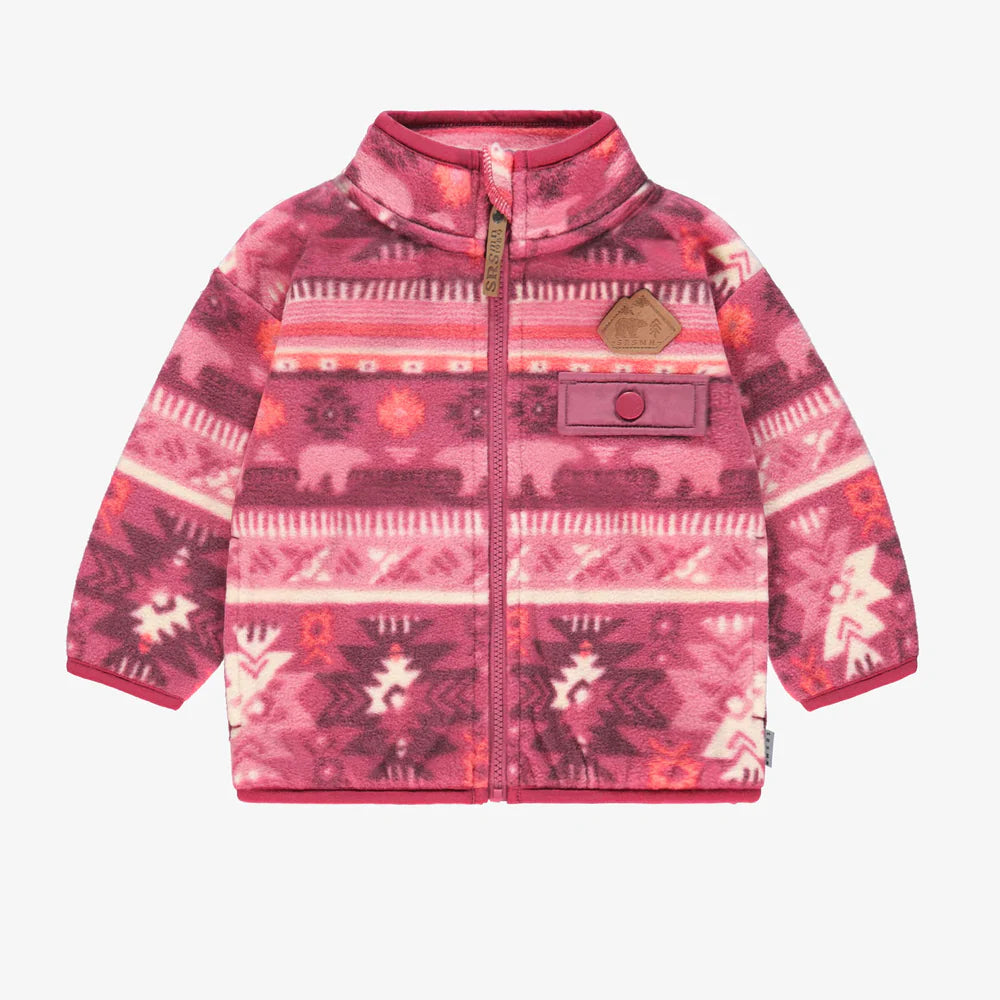 Pink Fleece Jacket With Patterns