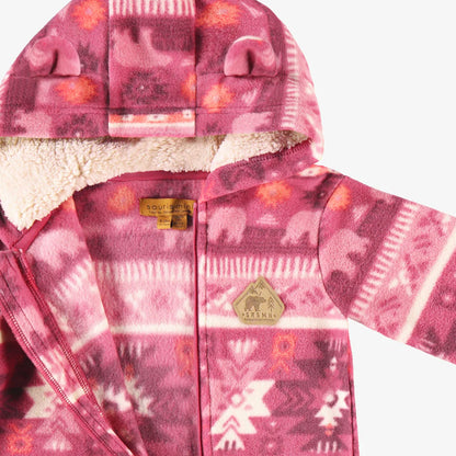 Baby pink fleece one-piece with patterns