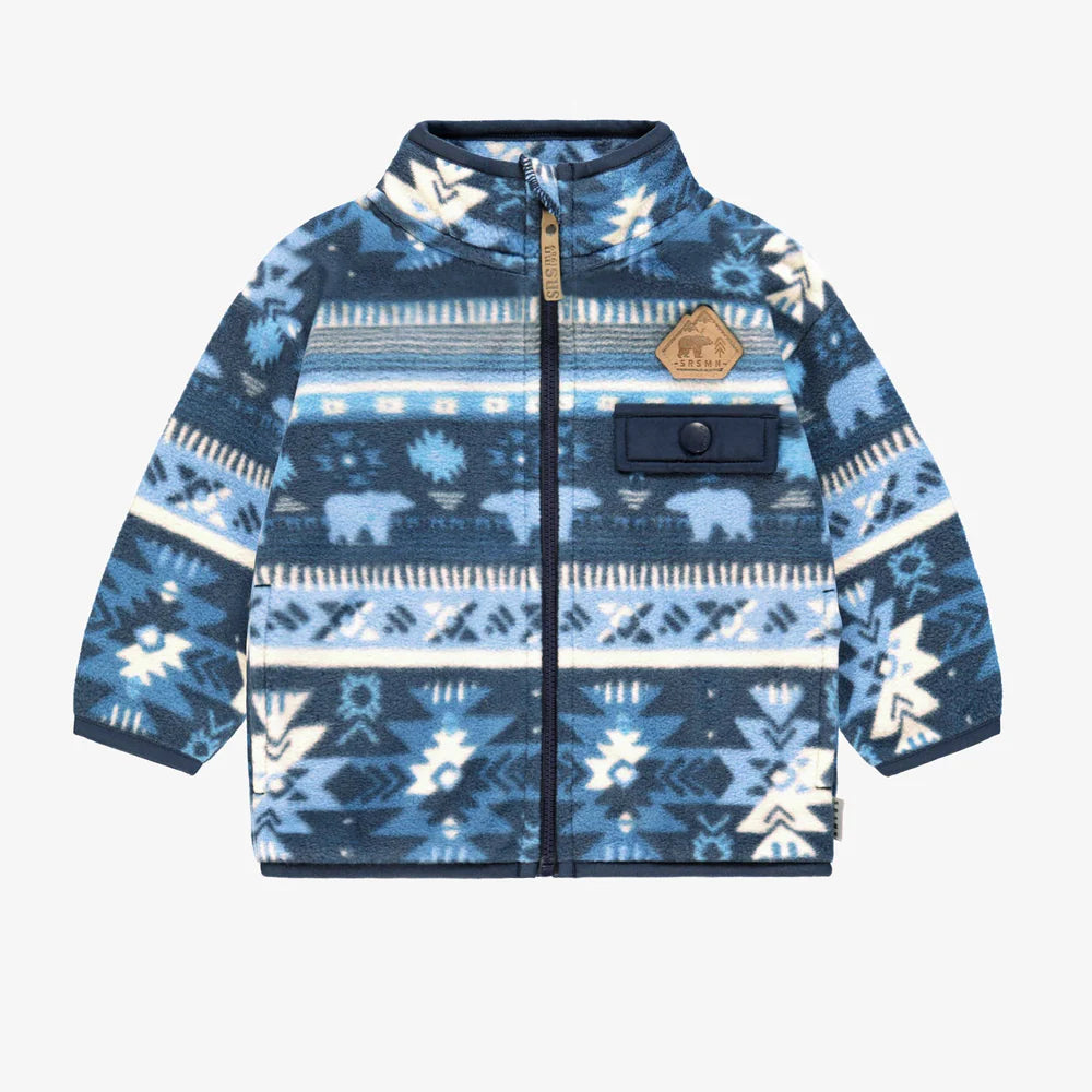 Blue Fleece Jacket With Patterns