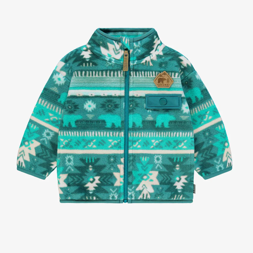 Turquoise Fleece Jacket With Patterns