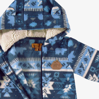 Baby blue fleece one-piece with patterns