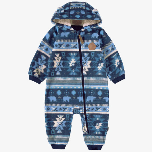 Baby blue fleece one-piece with patterns