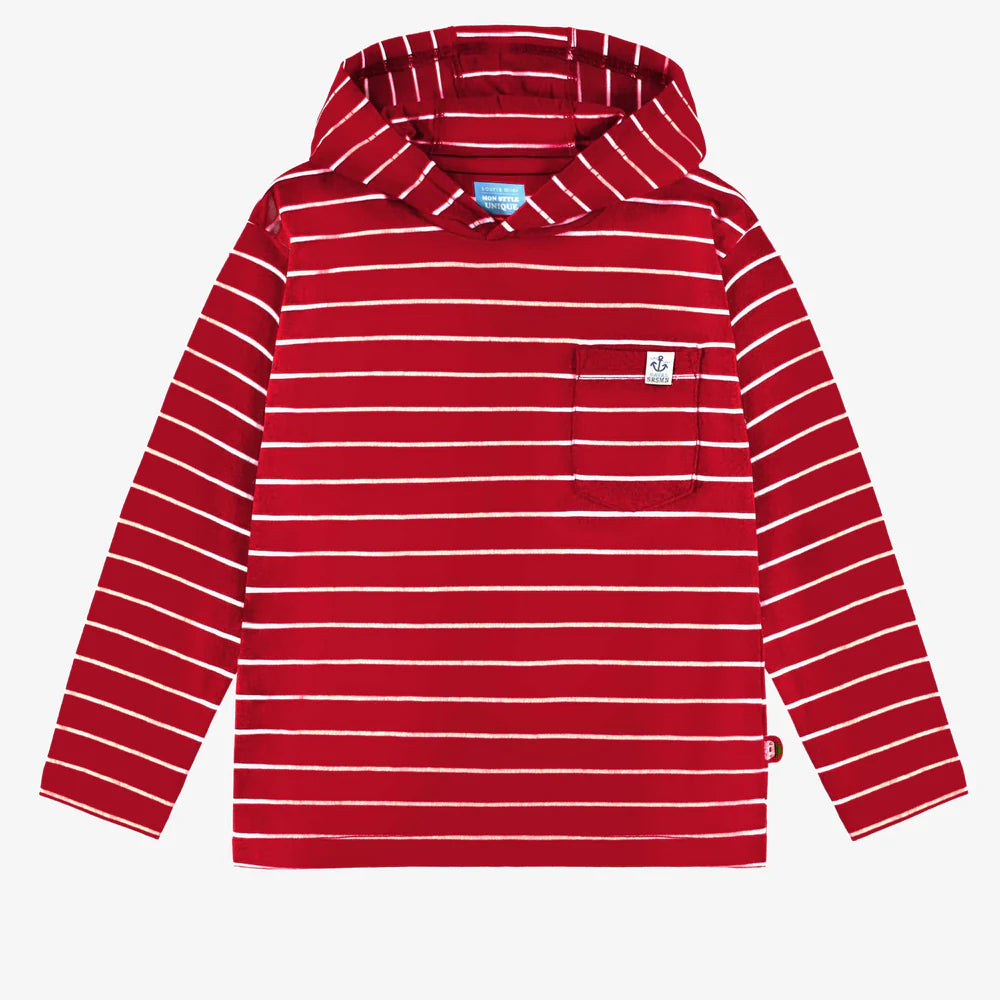 Red Striped Hooded T-shirt