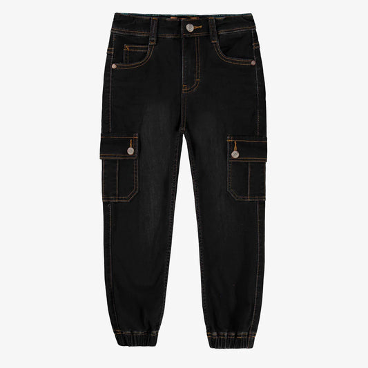 Kids Black Stretchy Denim with Cargo Pockets