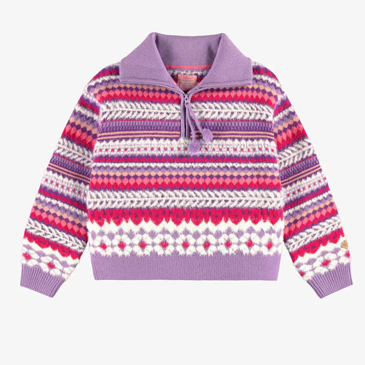 Kids Purple Knitted Sweater With Patterns