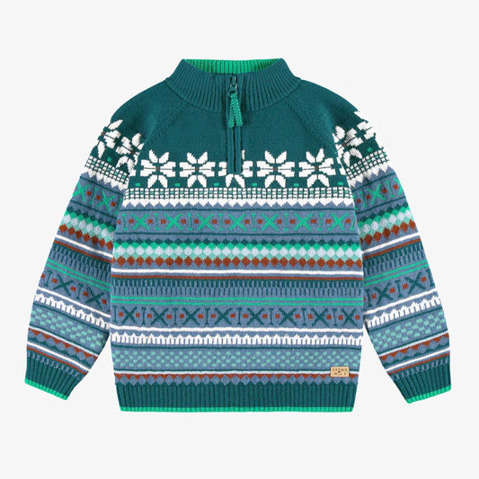 Kids Teal Patterned Knit Sweater