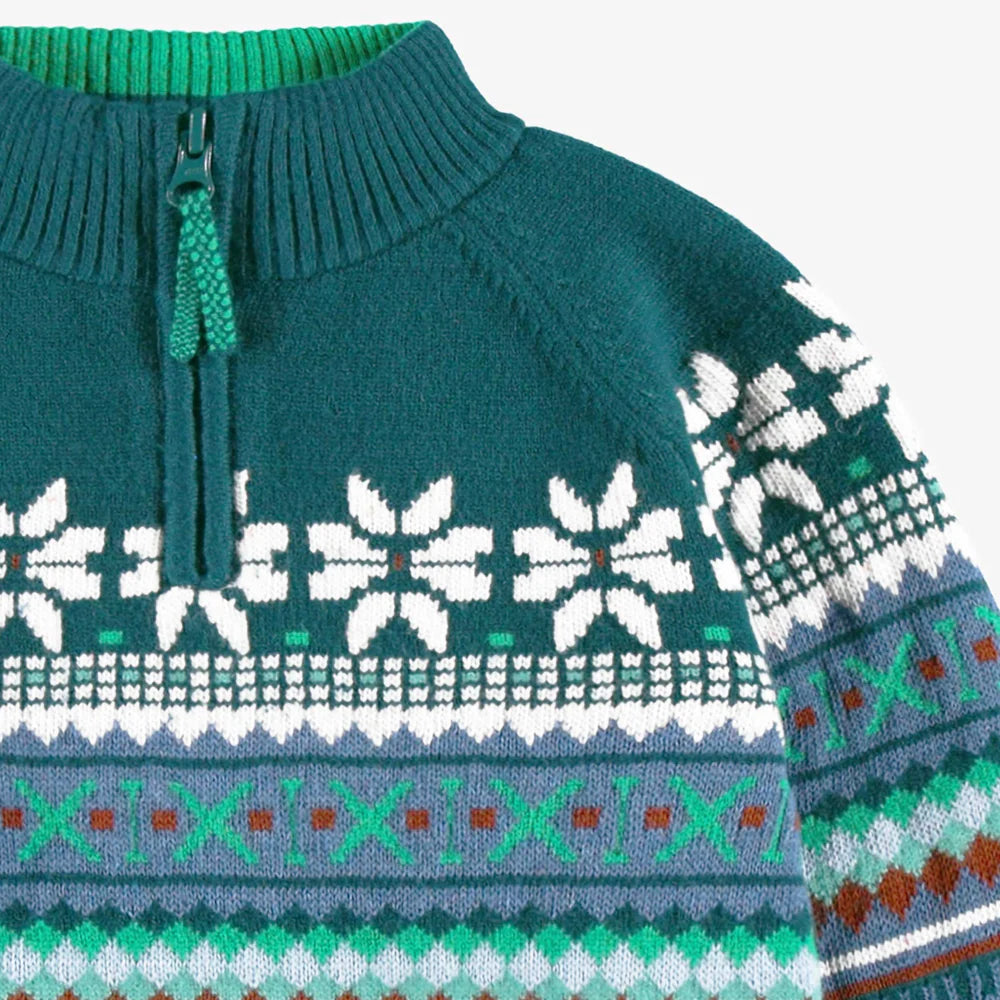 Kids Teal Patterned Knit Sweater